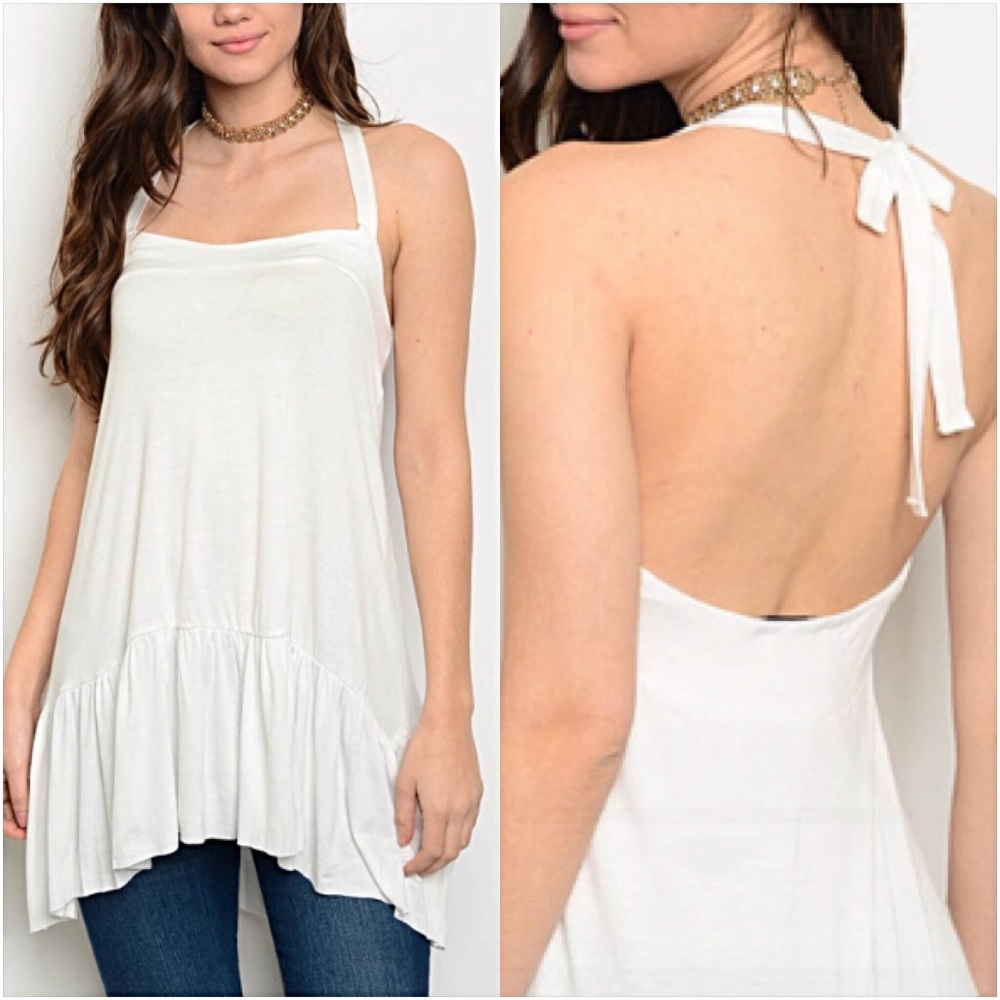 📍SALE  Ivory Ruffle Halter Tunic Top SM - Picture 2 of 3